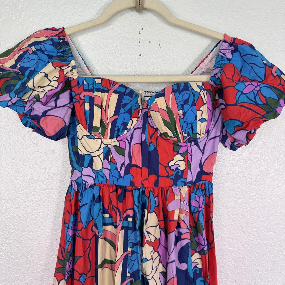 Tuckernuck Climbing Cosmos Valerie Dress Womens 0 Floral Puff Sleeve Sweetheart - Picture 5 of 13
